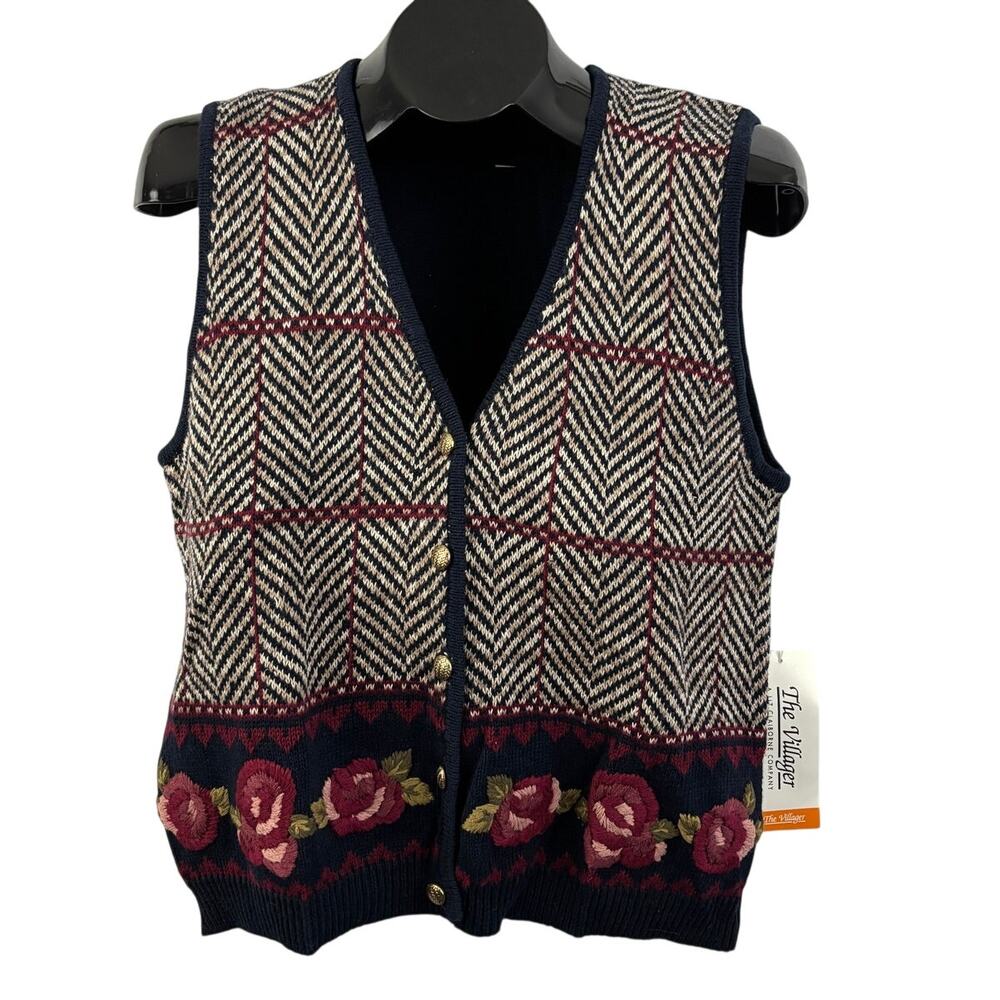 Vtg‎ The Villager Liz Claiborne Herringbone Knit Sweater Vest Floral Small NWT